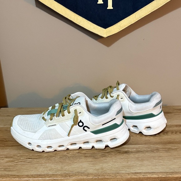 On Running Shoes - On Cloud White and Green Athletic Sneakers